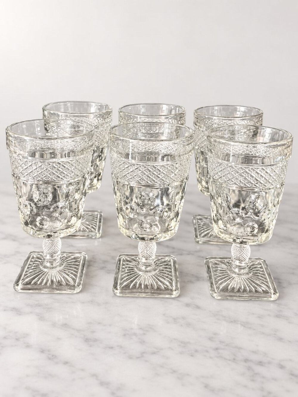 Vintage Imperial Glass Ohio Cape Cod Clear Low Water Goblets Set of 6 5.5"